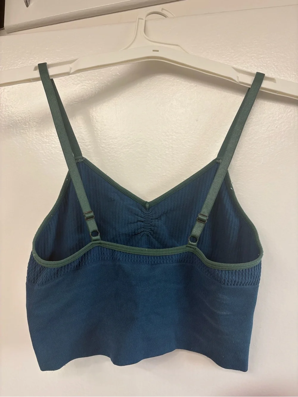 Seamless Ribbed Bandeau Cami in Deep Teal with Olive Trim